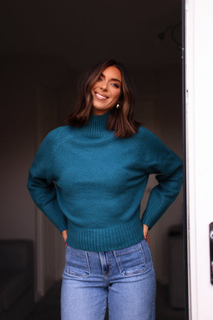 Noel Mock Neck Sweater - Dark Teal - Magnolia Boutique