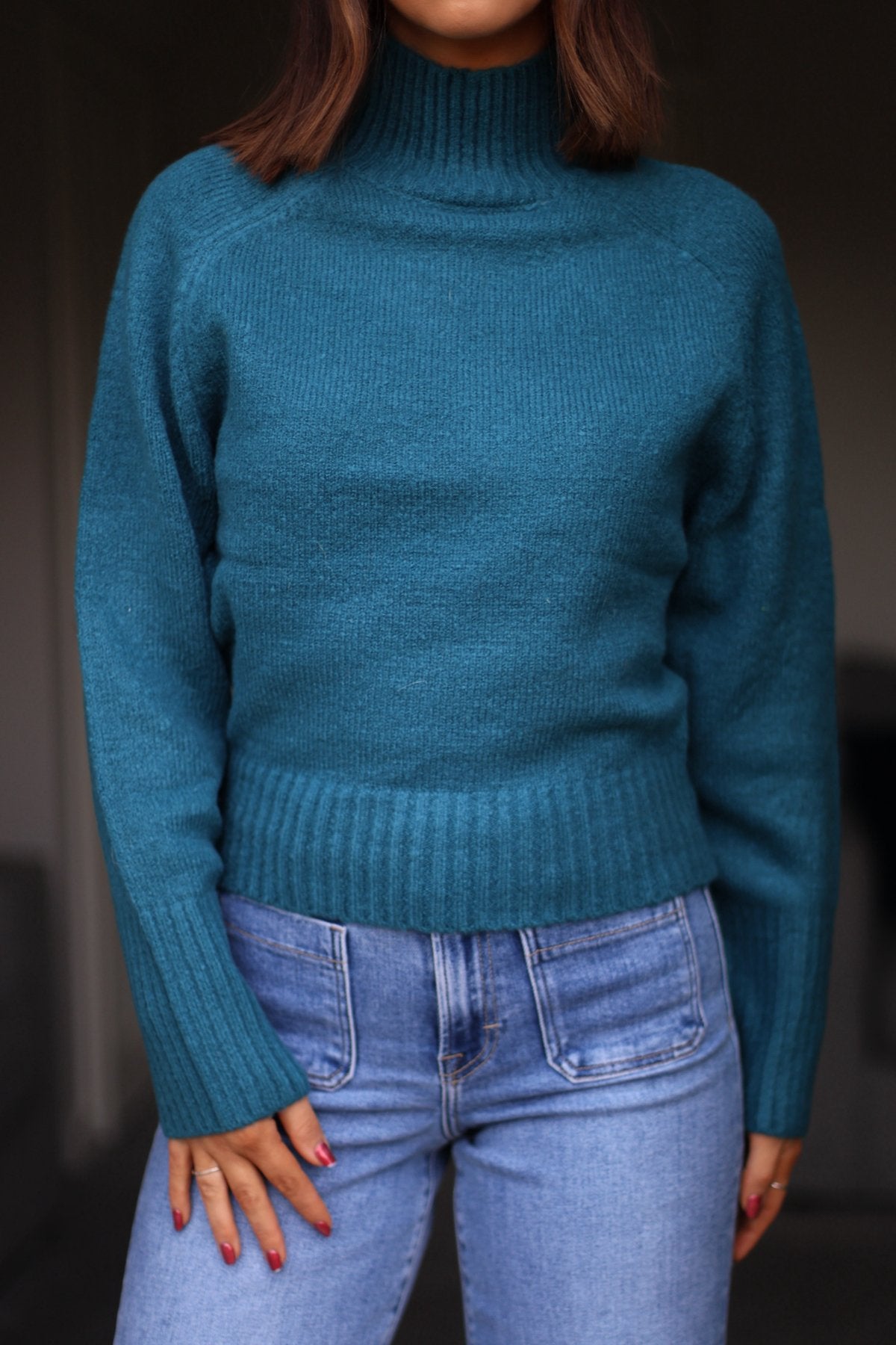 Noel Mock Neck Sweater - Dark Teal - Magnolia Boutique