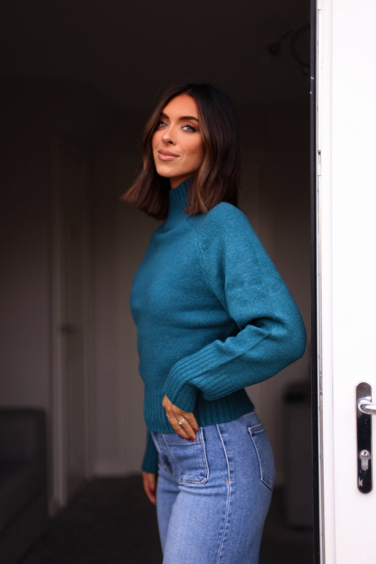 Noel Mock Neck Sweater - Dark Teal - Magnolia Boutique