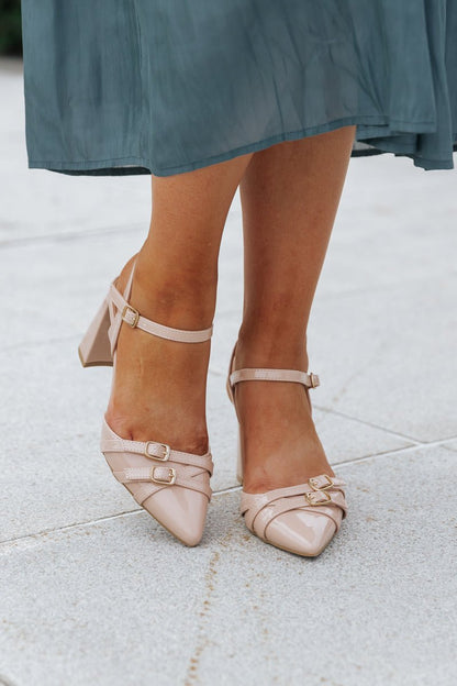 Nude Pointed Toe Block Heels - Magnolia Boutique