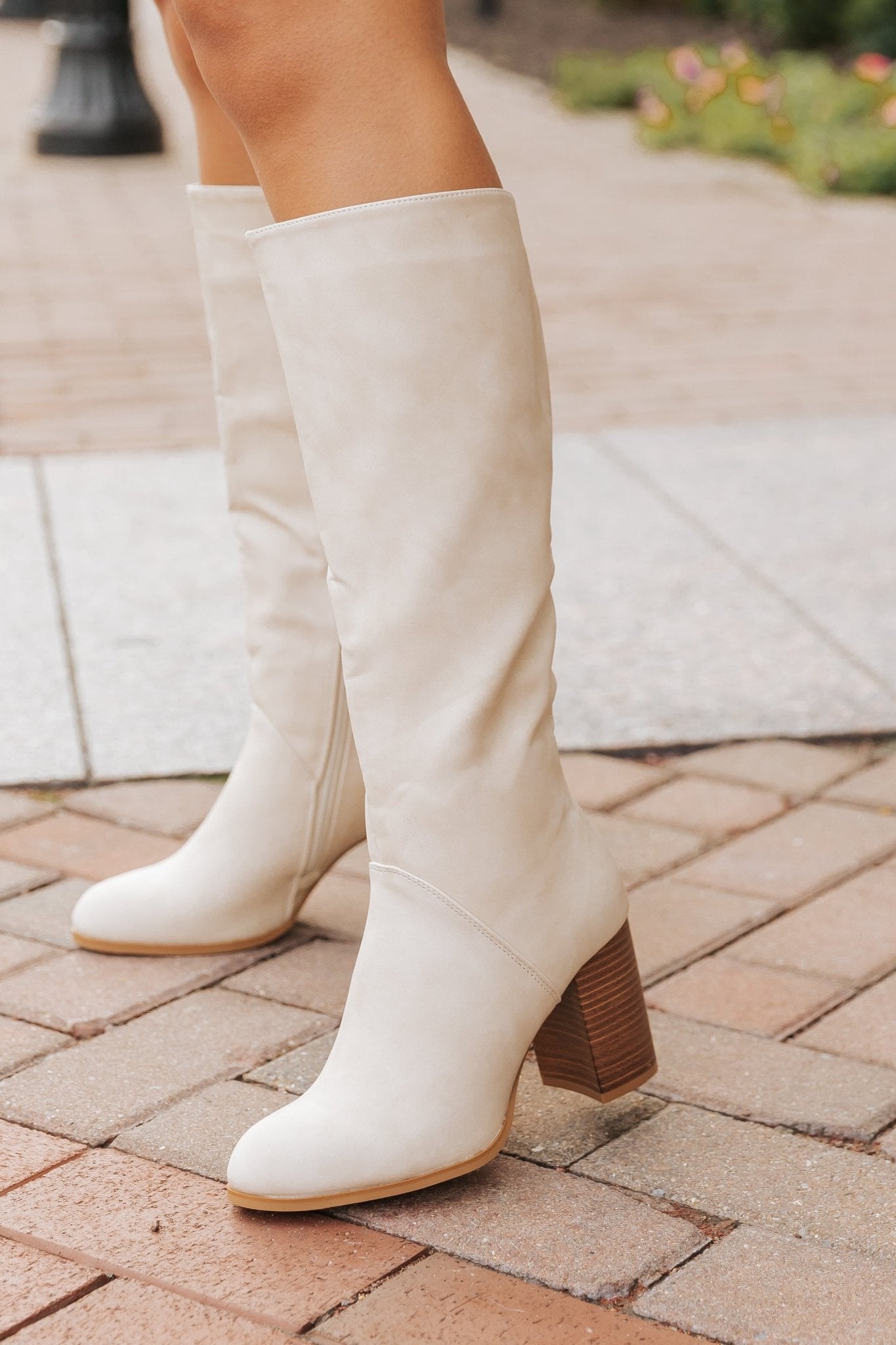 Nude Suede Knee High Heeled Boots Magnolia Boutique