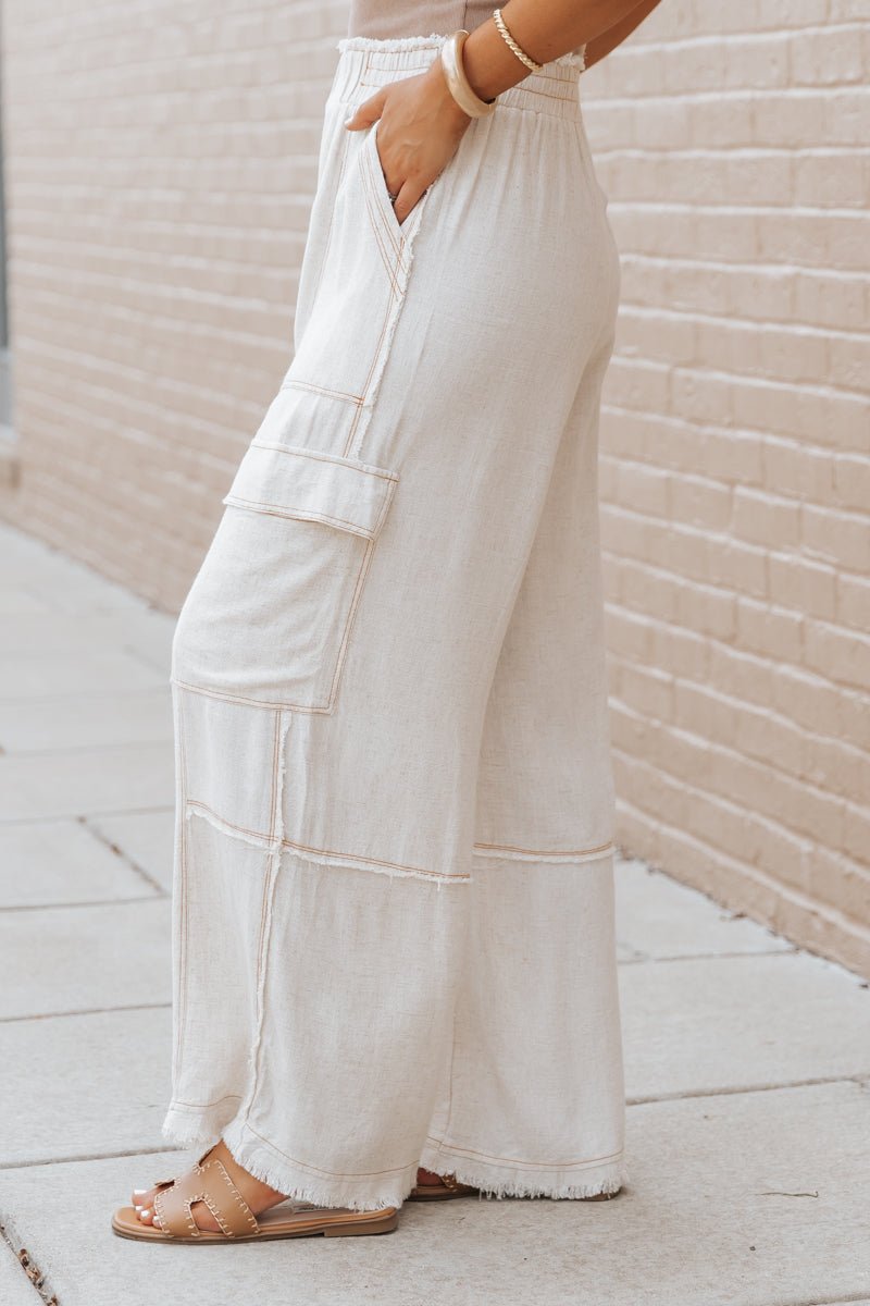 Oatmeal Cargo Linen Wide Leg Pants - Magnolia Boutique