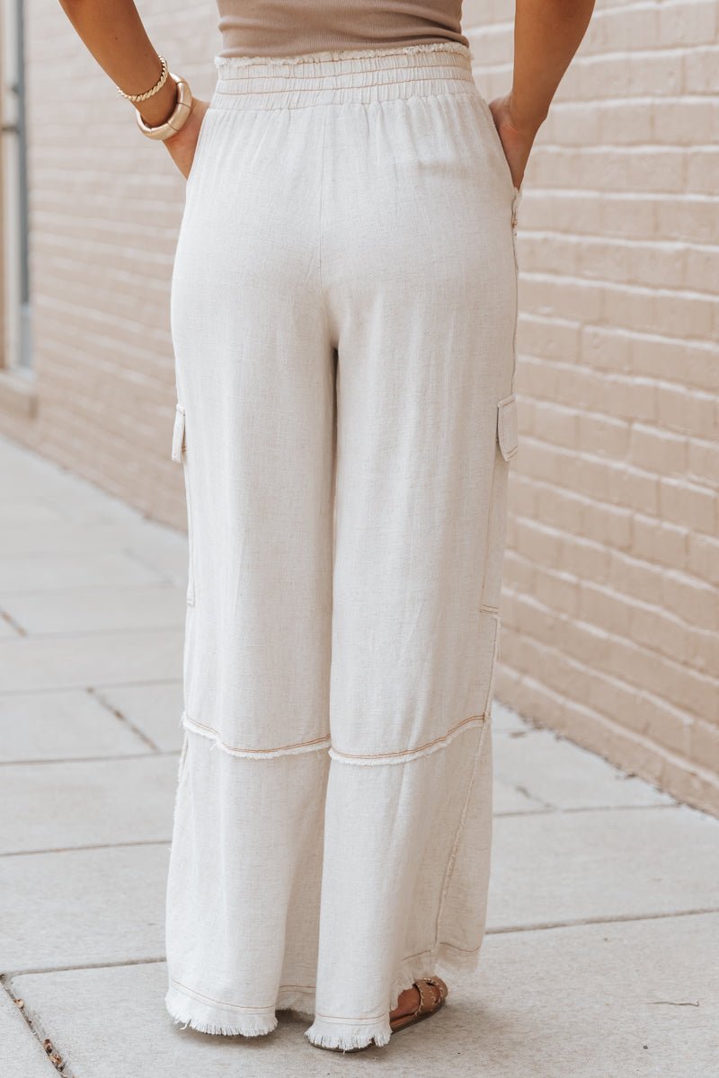 Oatmeal Cargo Linen Wide Leg Pants - Magnolia Boutique