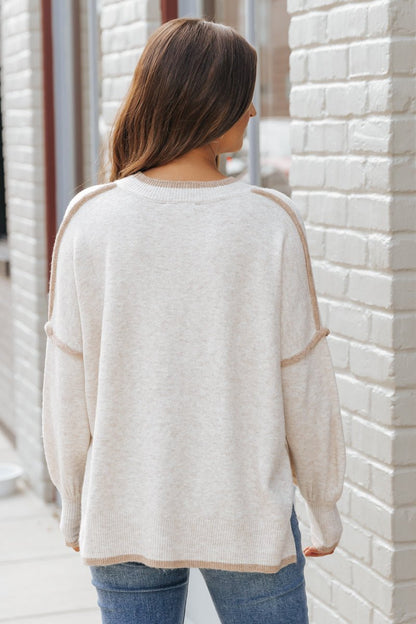 Oatmeal Contrast Detail Pullover Sweater - Magnolia Boutique