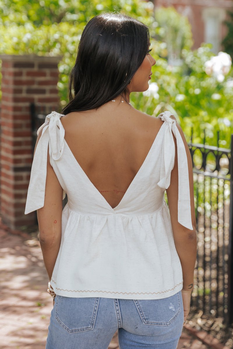 Oatmeal Embroidered Linen Top - Magnolia Boutique