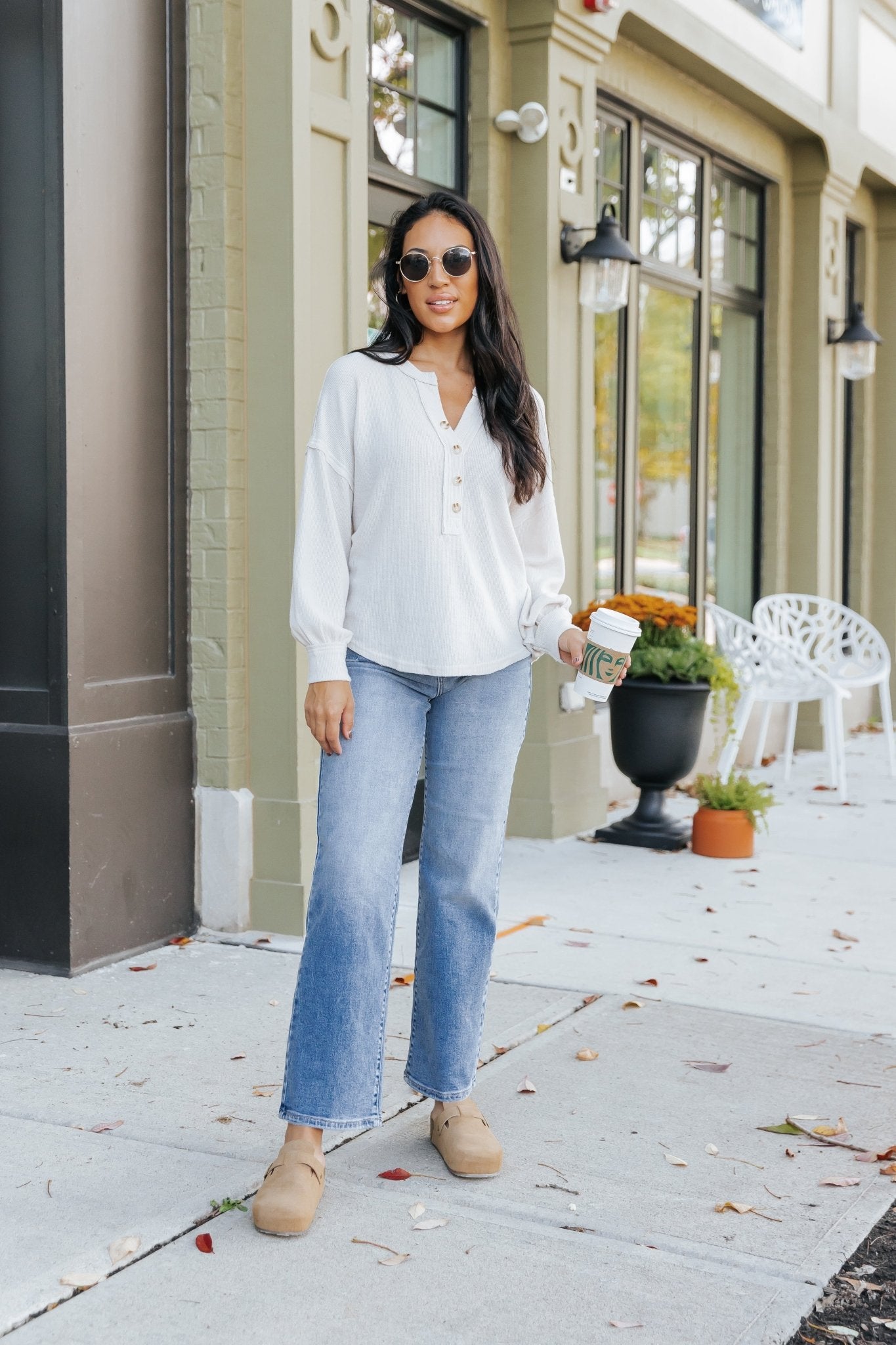 Oatmeal Seam Detail Button Up Top - Magnolia Boutique