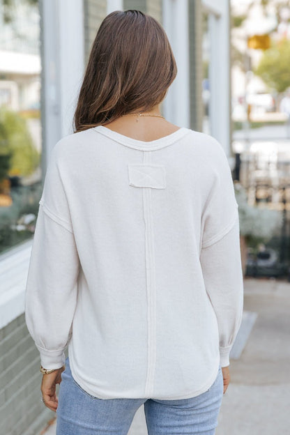 Oatmeal Seam Detail Button Up Top - Magnolia Boutique