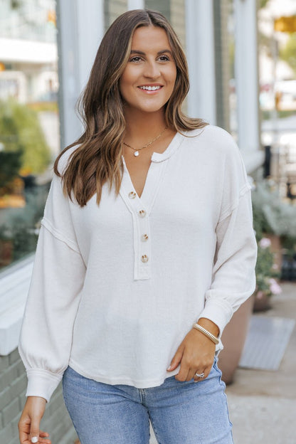 Oatmeal Seam Detail Button Up Top - Magnolia Boutique