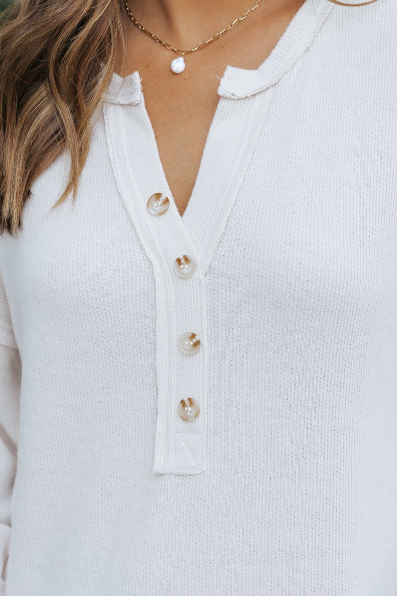 Oatmeal Seam Detail Button Up Top - Magnolia Boutique