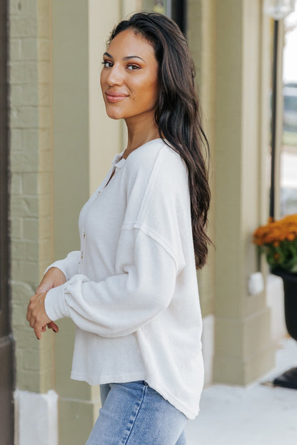 Oatmeal Seam Detail Button Up Top - Magnolia Boutique