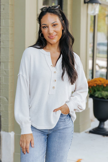 Oatmeal Seam Detail Button Up Top - Magnolia Boutique