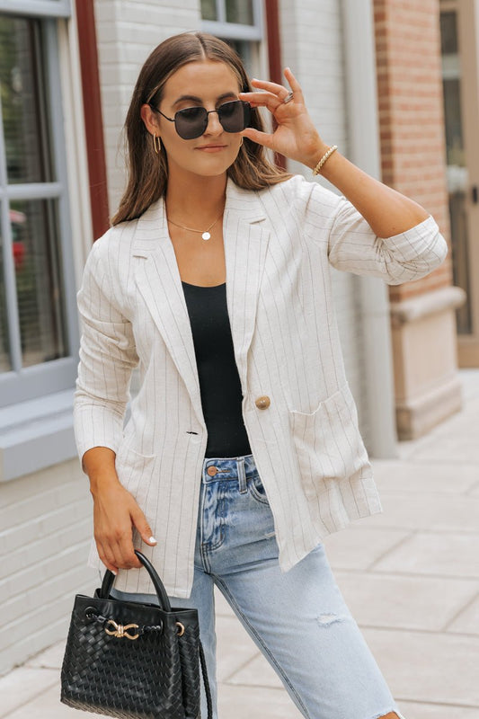 Oatmeal Striped Linen Blazer - Magnolia Boutique