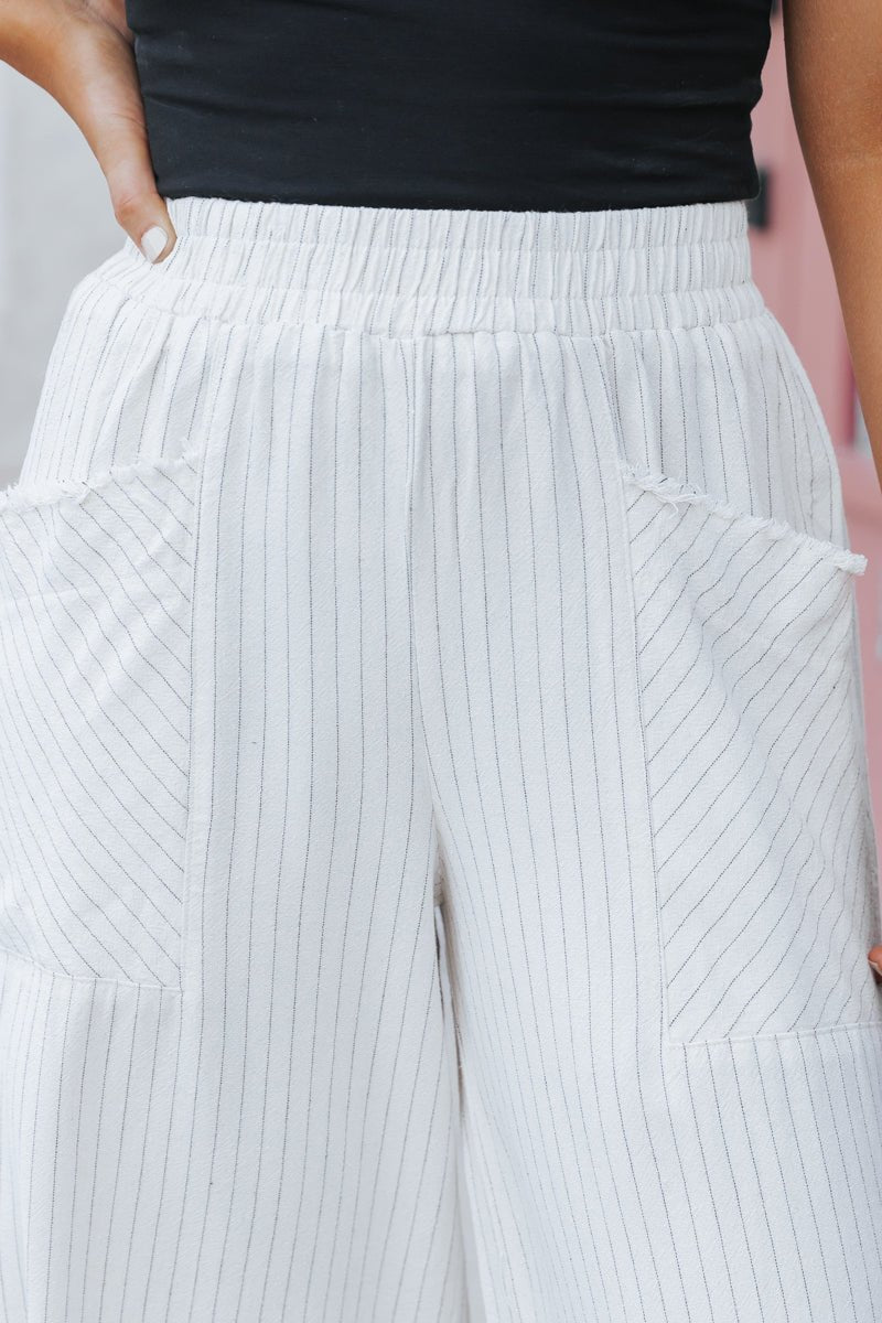 Oatmeal Striped Linen Wide Leg Pants - Magnolia Boutique