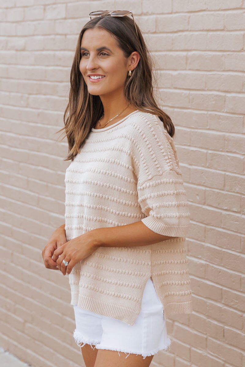 Oatmeal Textured Boat Neck Sweater - Magnolia Boutique