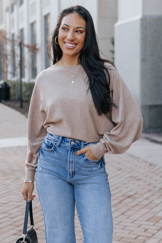 Off The Shoulder Cashmere Sweater - Camel - Magnolia Boutique