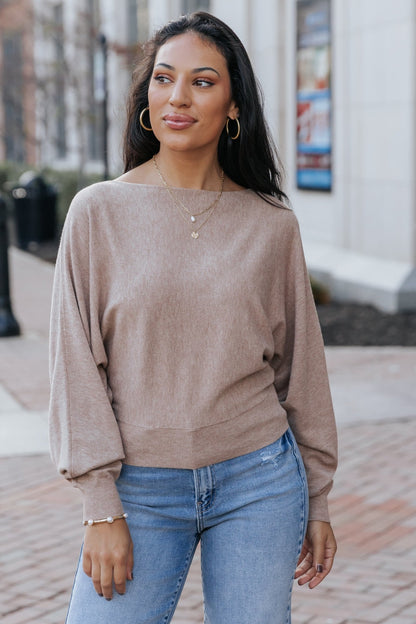 Off The Shoulder Cashmere Sweater - Camel - Magnolia Boutique