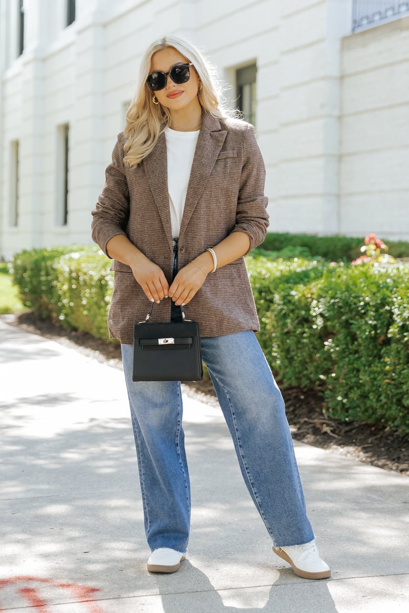 Office Ready Mocha Plaid Blazer - Magnolia Boutique