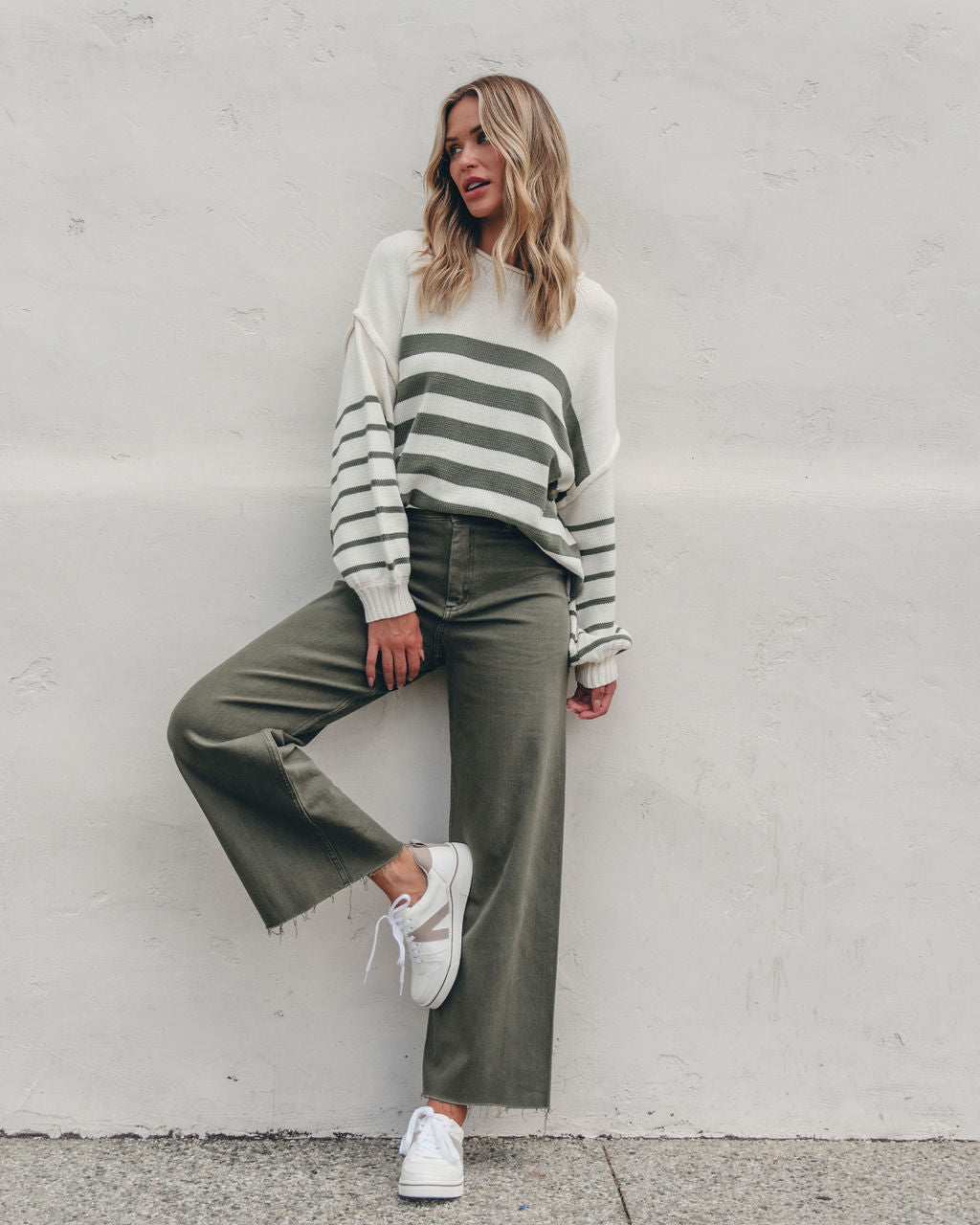 Olive and Cream Striped Pullover Sweater | Pre Order - Magnolia Boutique