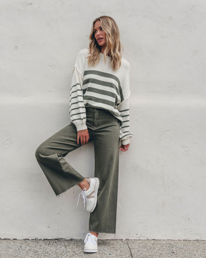 Olive and Cream Striped Pullover Sweater | Pre Order - Magnolia Boutique