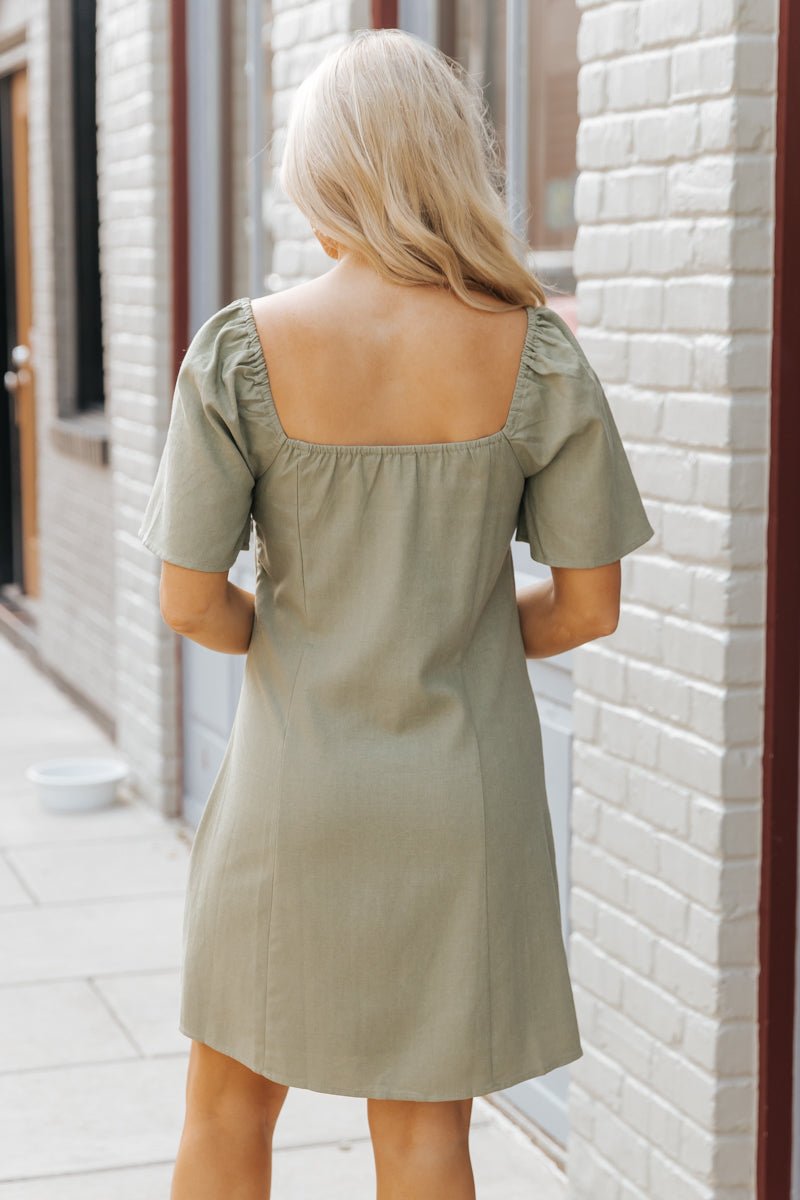 Olive Bell Sleeve Linen Mini Dress - Magnolia Boutique