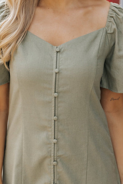 Olive Bell Sleeve Linen Mini Dress - Magnolia Boutique