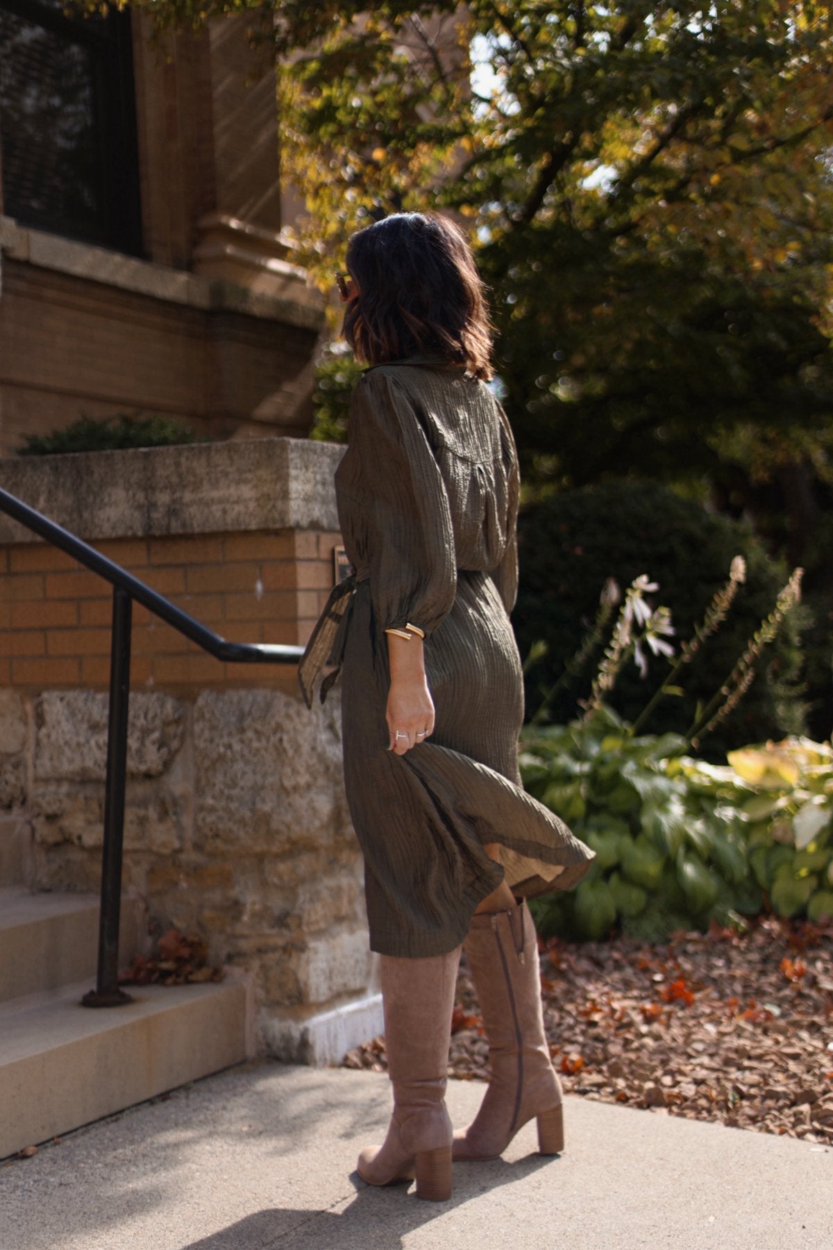 Olive Button Down Belted Midi Dress - Magnolia Boutique