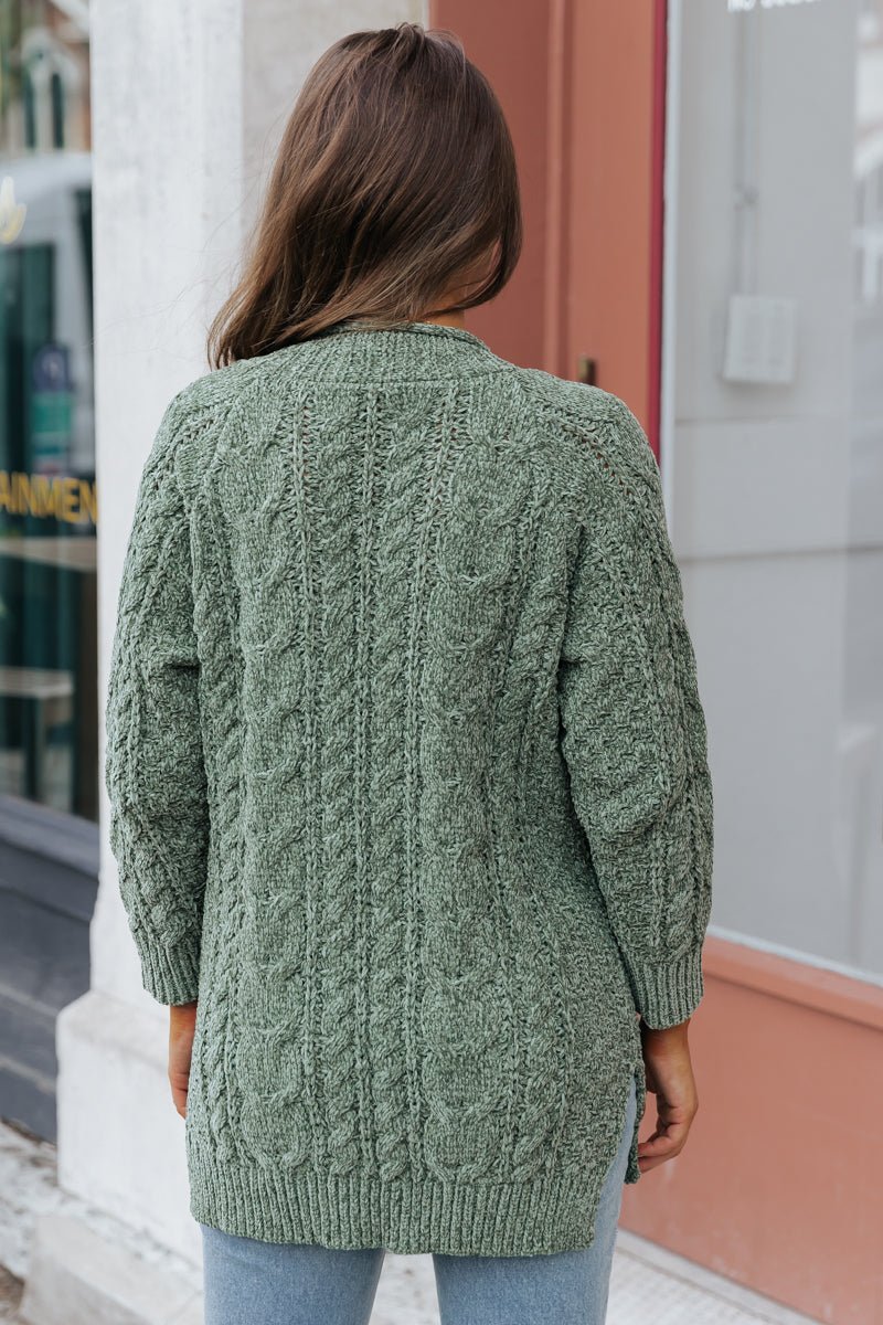 Olive Cable Knit Open Front Cardigan - Magnolia Boutique