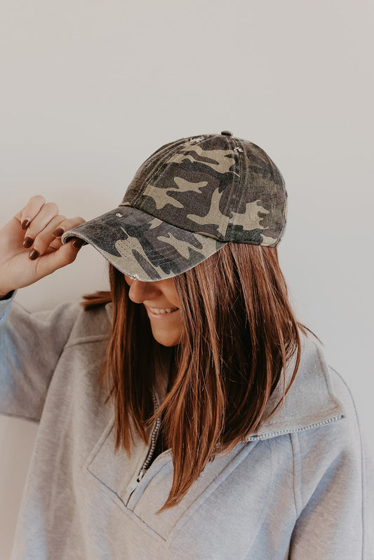 Olive Camo Print Baseball Cap - Magnolia Boutique