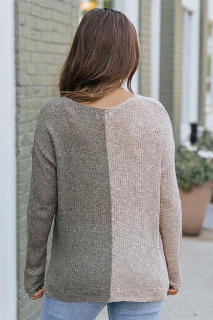 Olive Color Block V Neck Sweater - Magnolia Boutique