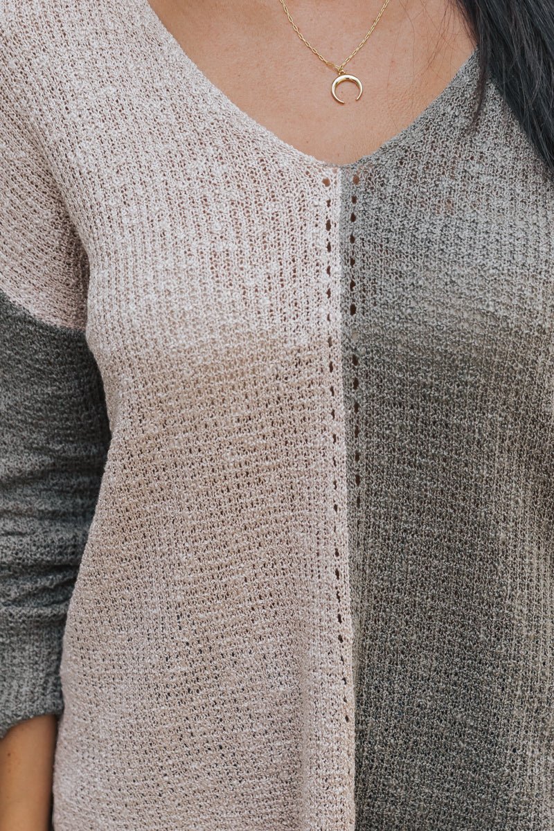 Olive Color Block V Neck Sweater - Magnolia Boutique