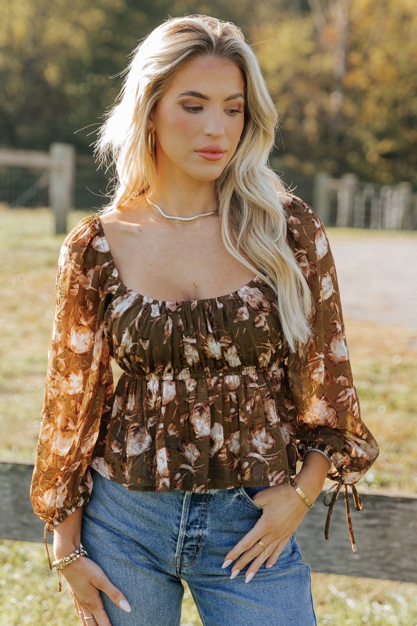 Olive Multi Floral Print Blouse - Magnolia Boutique