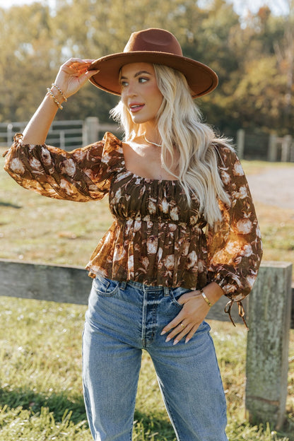 Olive Multi Floral Print Blouse - Magnolia Boutique