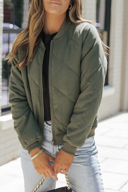 Olive Quilted Bomber Jacket