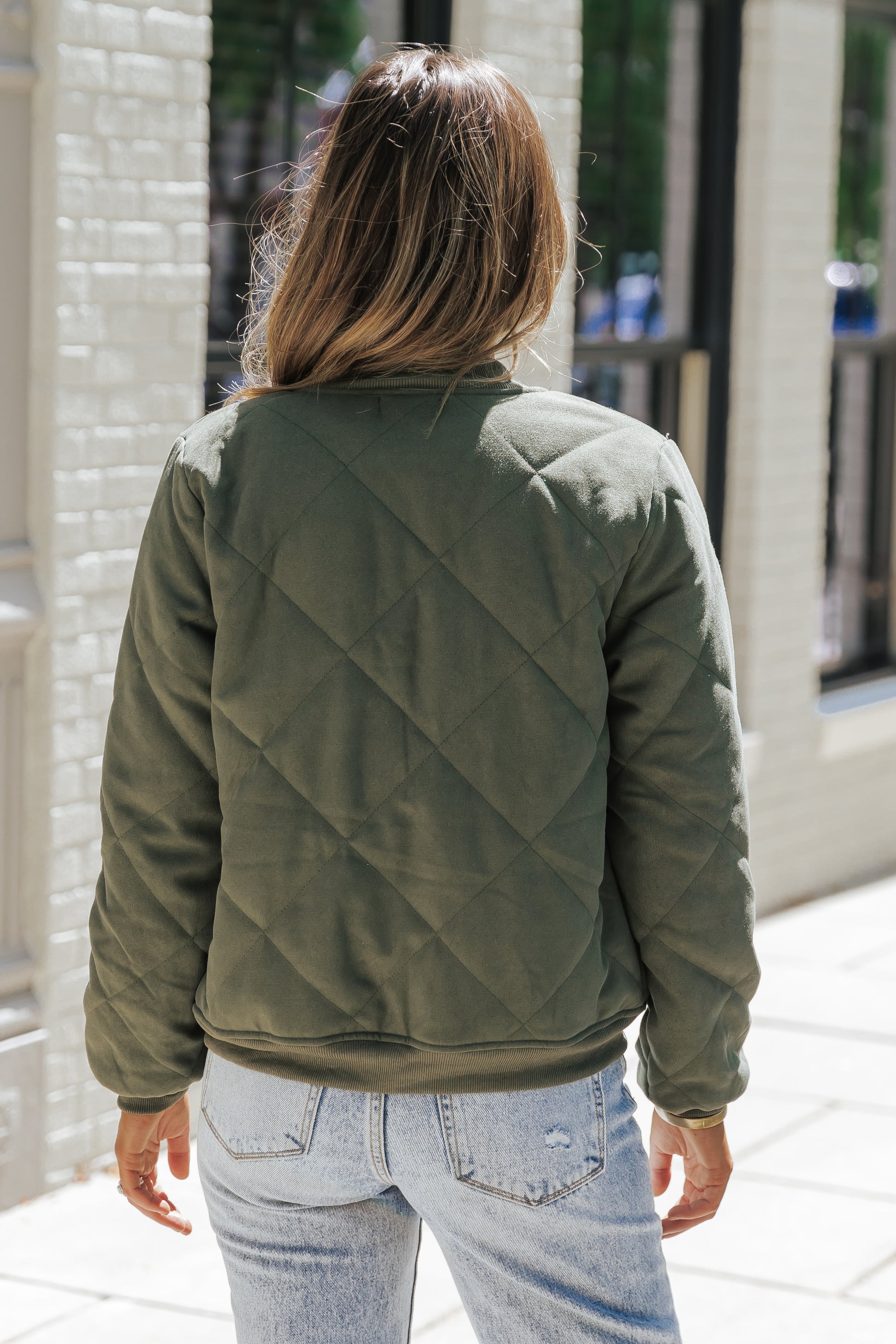 Olive Quilted Bomber Jacket