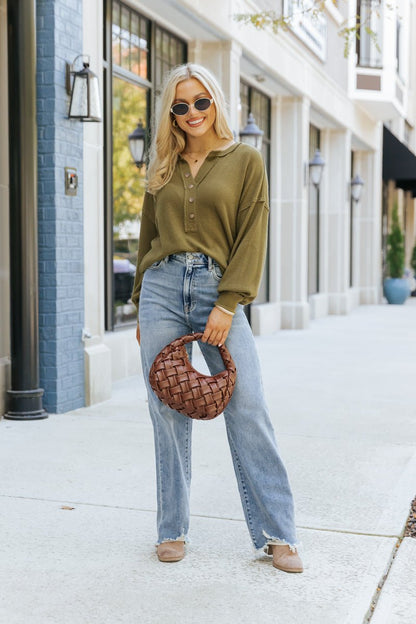 Olive Seam Detail Button Up Top - Magnolia Boutique