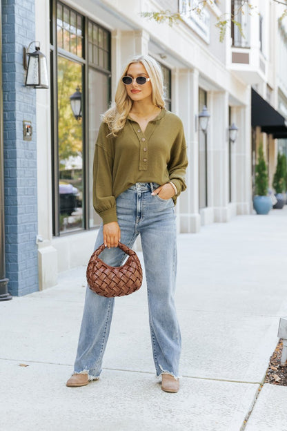 Olive Seam Detail Button Up Top - Magnolia Boutique