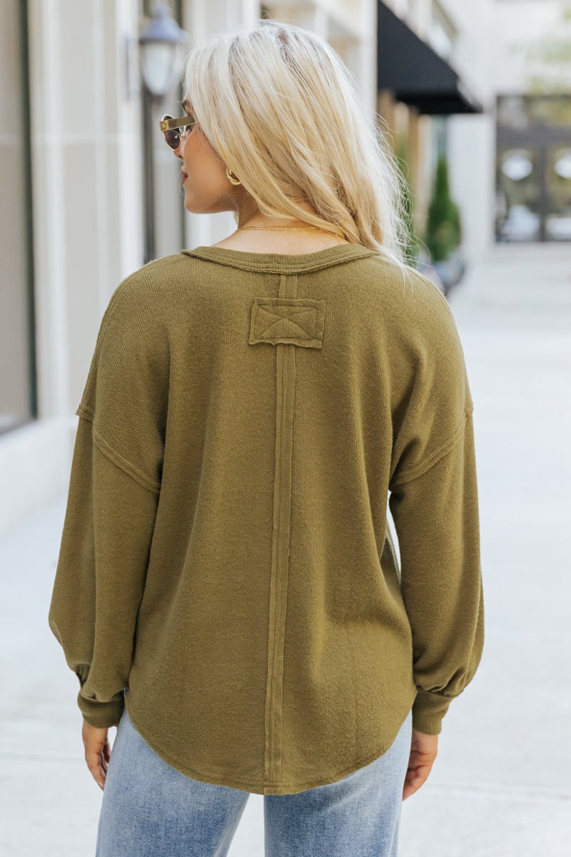 Olive Seam Detail Button Up Top - Magnolia Boutique