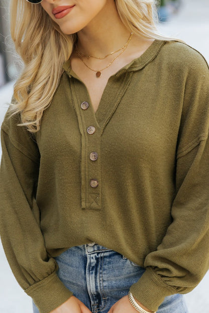 Olive Seam Detail Button Up Top - Magnolia Boutique