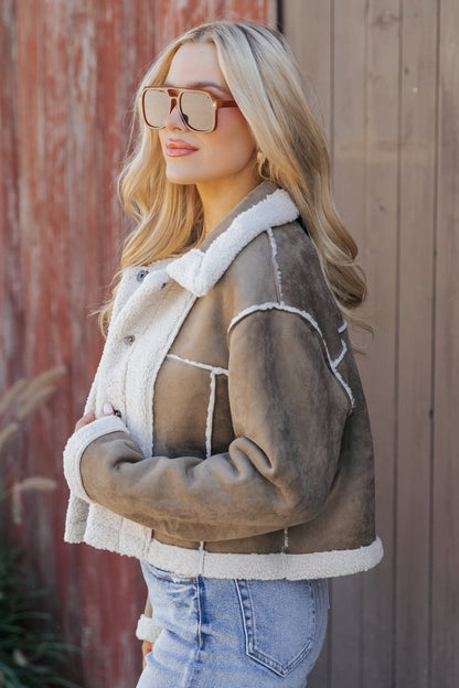 Olive Sherpa Lined Suede Reversible Jacket - Magnolia Boutique