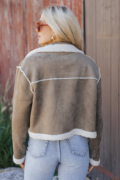 Olive Sherpa Lined Suede Reversible Jacket - Magnolia Boutique