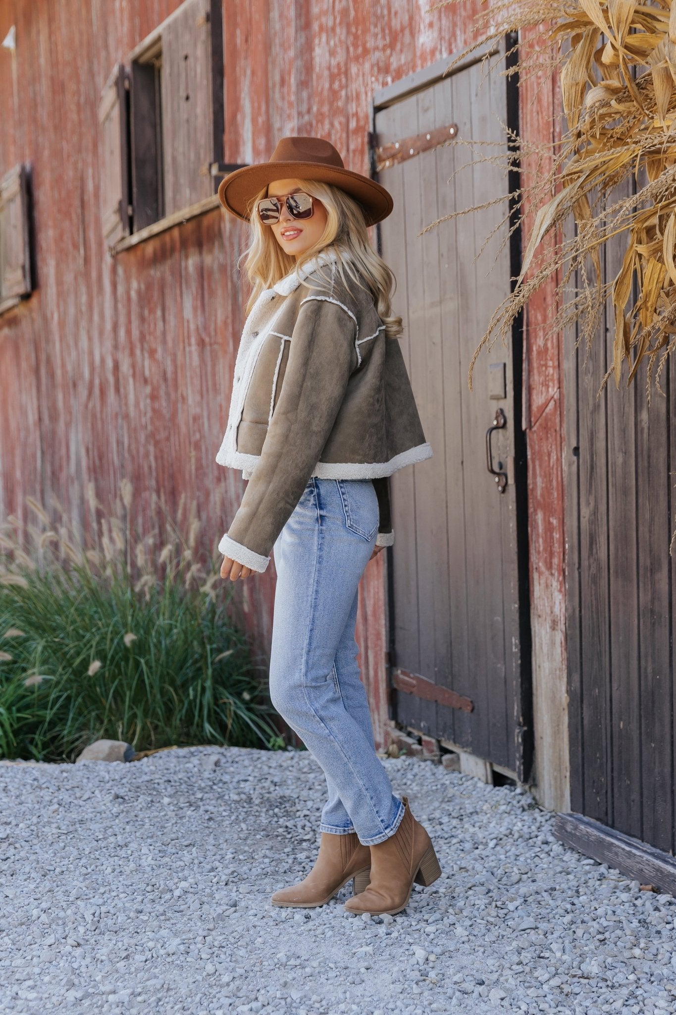 Olive Sherpa Lined Suede Reversible Jacket - Magnolia Boutique