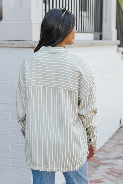 Olive Striped Button Down Shirt - Magnolia Boutique