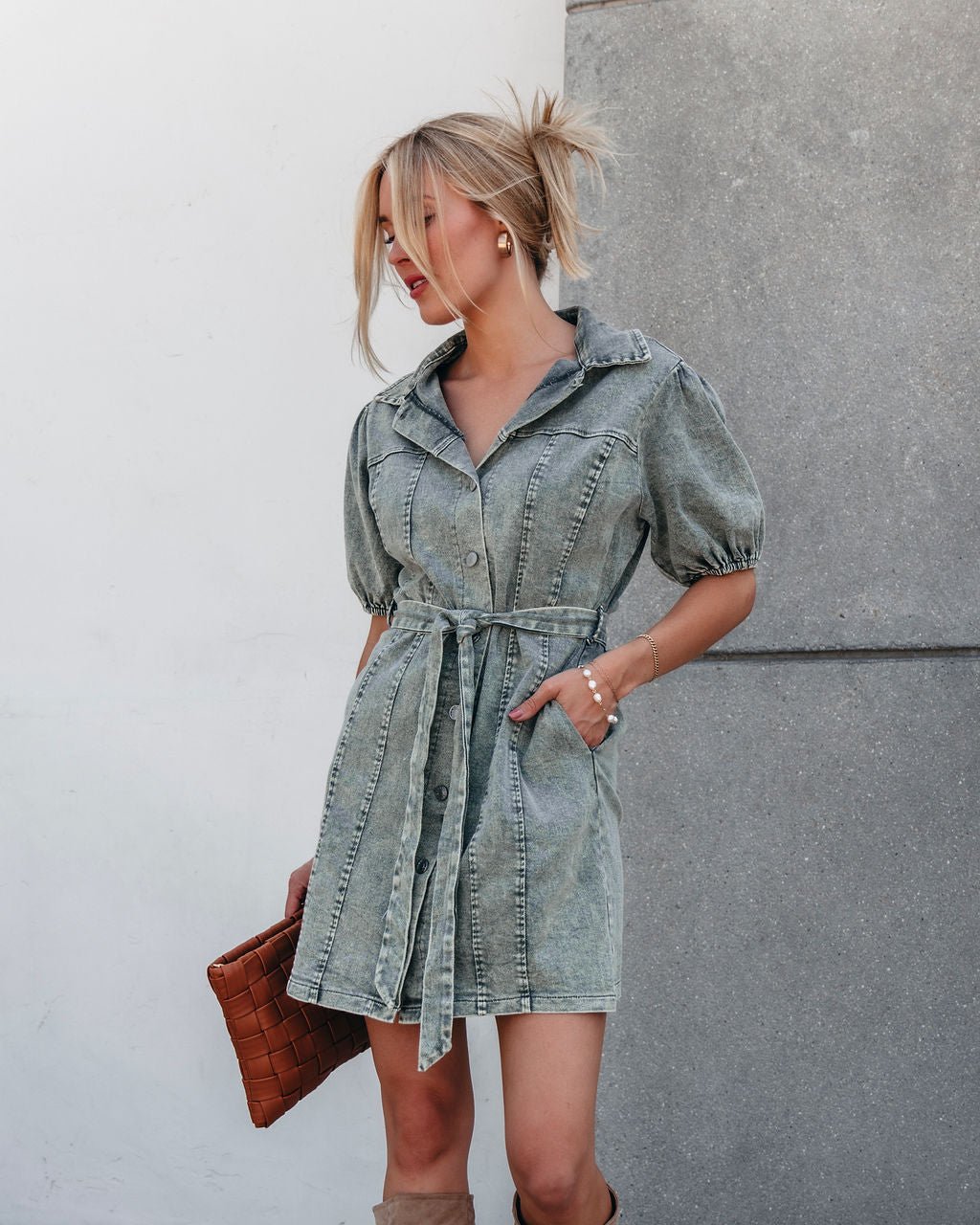 Olive Washed Button Down Mini Dress - Magnolia Boutique