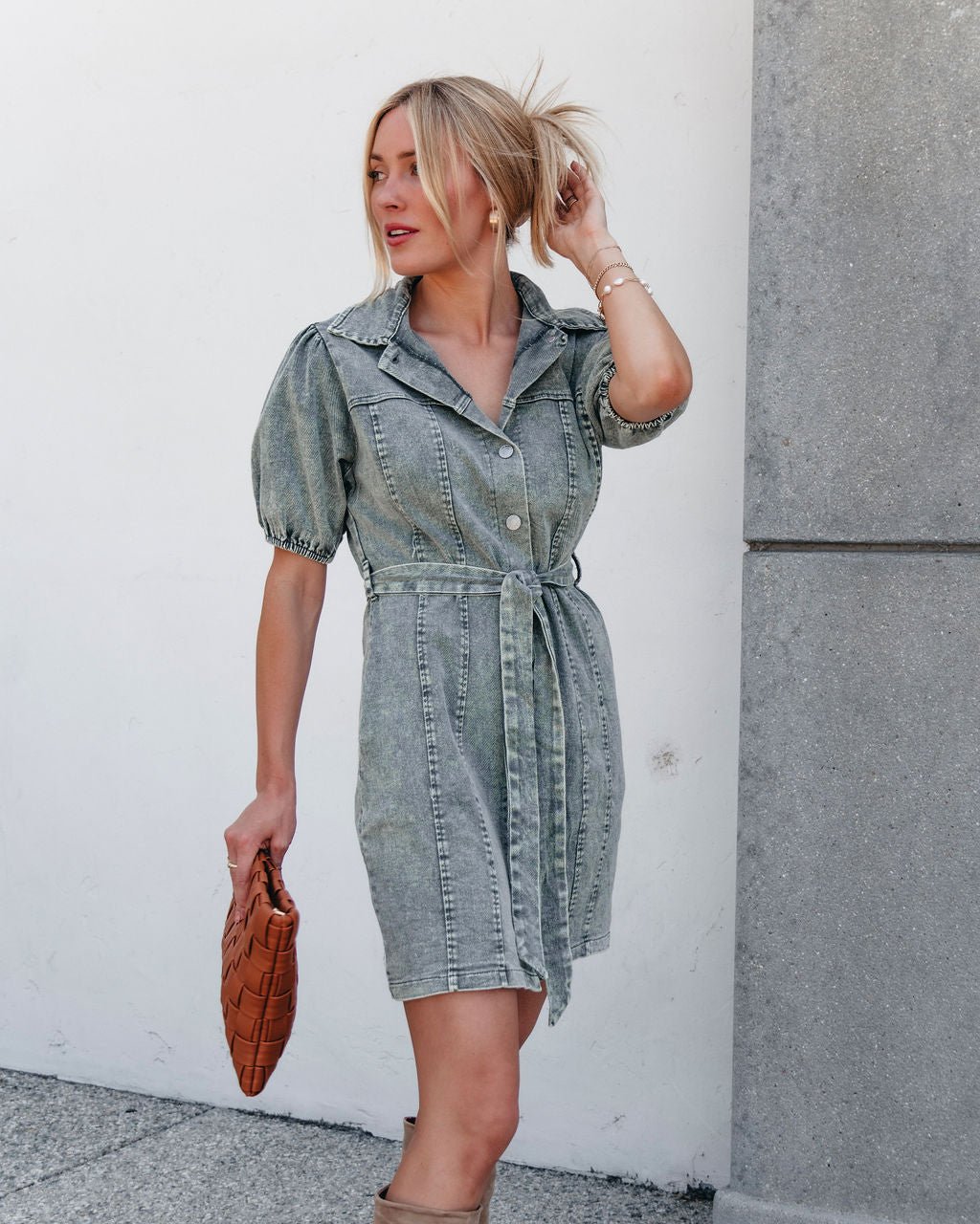 Olive Washed Button Down Mini Dress - Magnolia Boutique