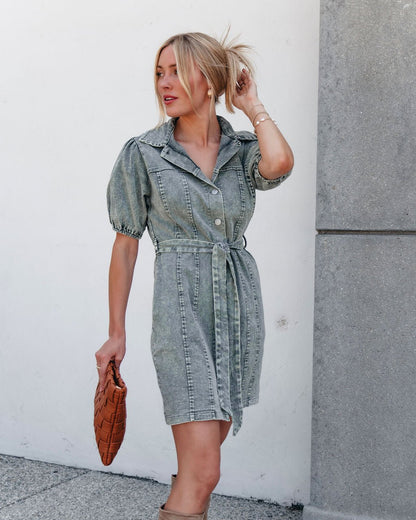 Olive Washed Button Down Mini Dress - Magnolia Boutique