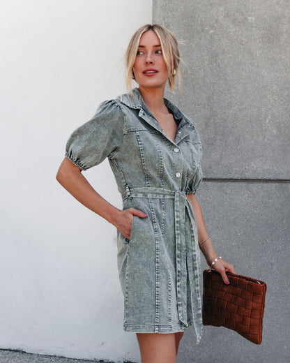 Olive Washed Button Down Mini Dress - Magnolia Boutique