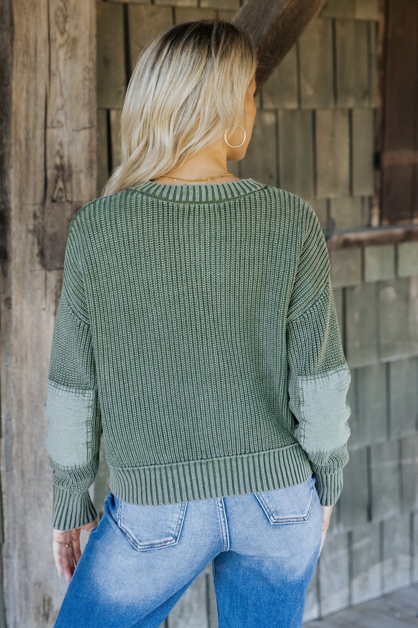 Olive Washed Henley Sweater - Magnolia Boutique