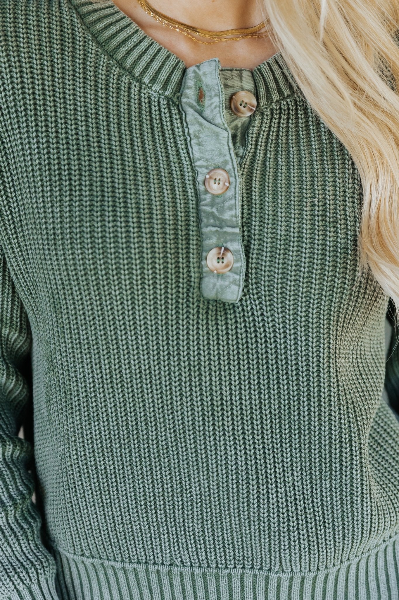 Olive Washed Henley Sweater - Magnolia Boutique