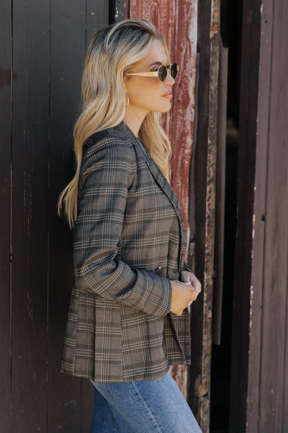 On Break Charcoal Plaid Blazer - Magnolia Boutique