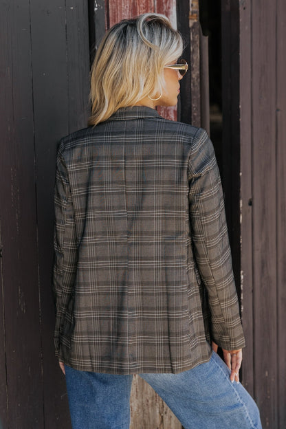 On Break Charcoal Plaid Blazer - Magnolia Boutique